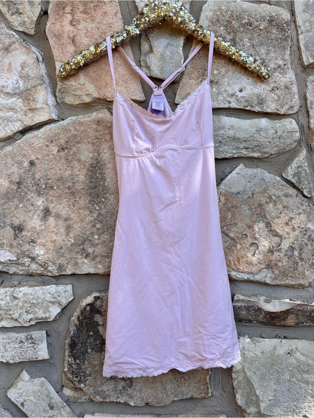 Savage fenty pink lace-trimmed slip size small